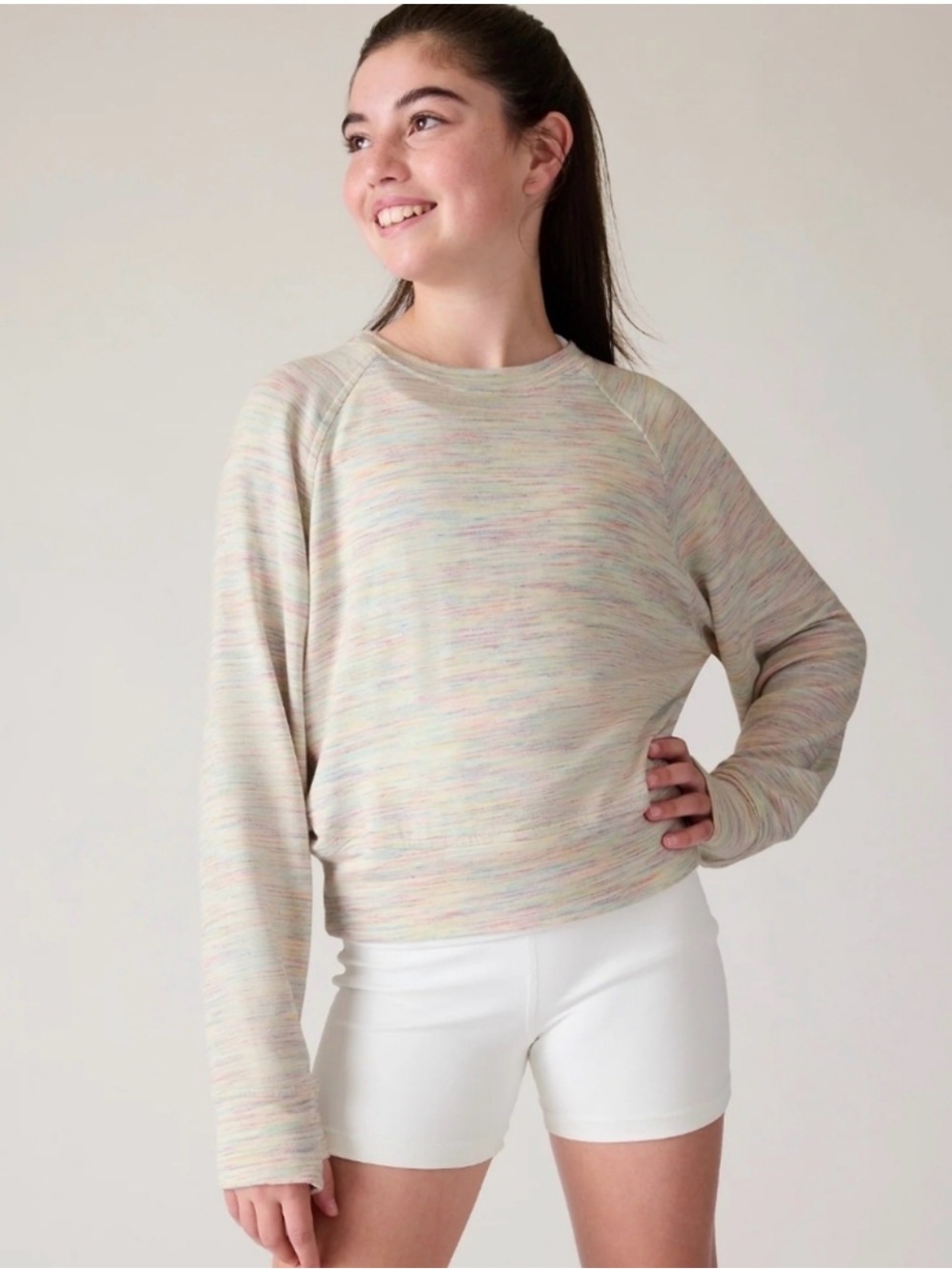 Athleta Girl Light Cream Multicolor Space-Dye Crewneck Sweatshirt size 12